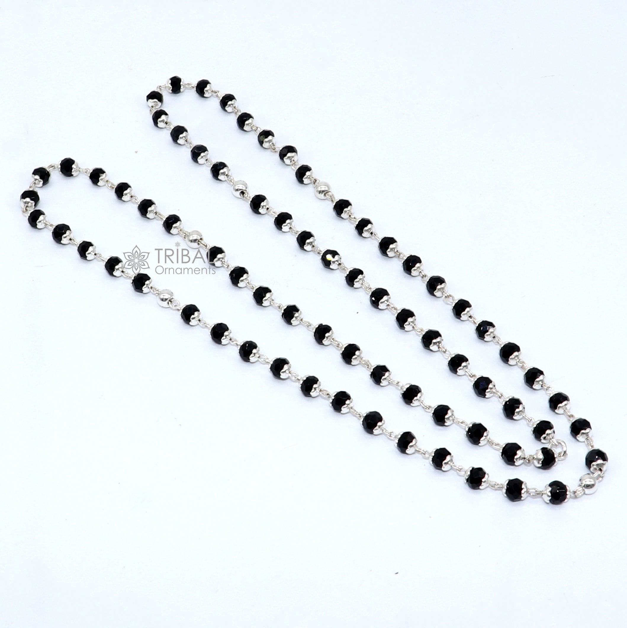 925 Sterling Silver Handmade Gorgeous Black Beaded Nazariya Chain