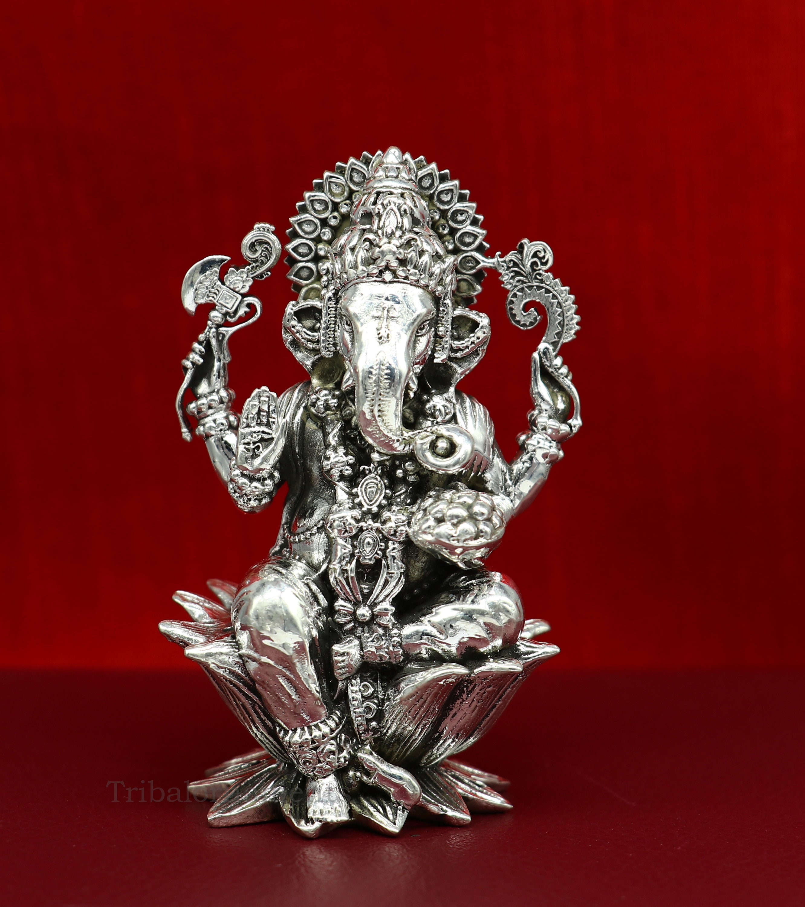 2.7" small 925 Sterling silver Fabulous vintage design customized God Idol Ganesha statue, puja article figurine, home decor utensils art25