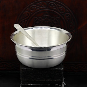 999 fine silver handmade solid bowl and spoon silver tumbler best wish gifting silver utensils, silver vessels, kitchenware puja art sv174