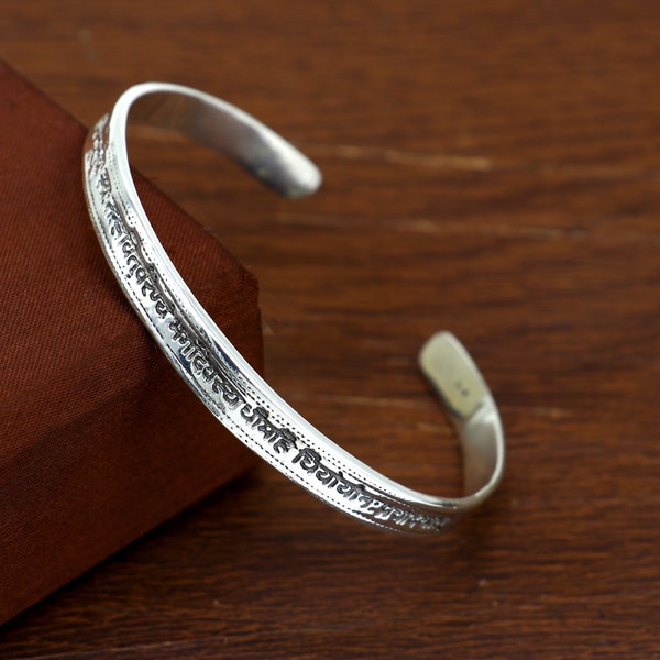 925 sterling silver handmade mantra 'Gayatri Mantra' solid bracelet kada unisex mantra kada jewelry from india cuff214