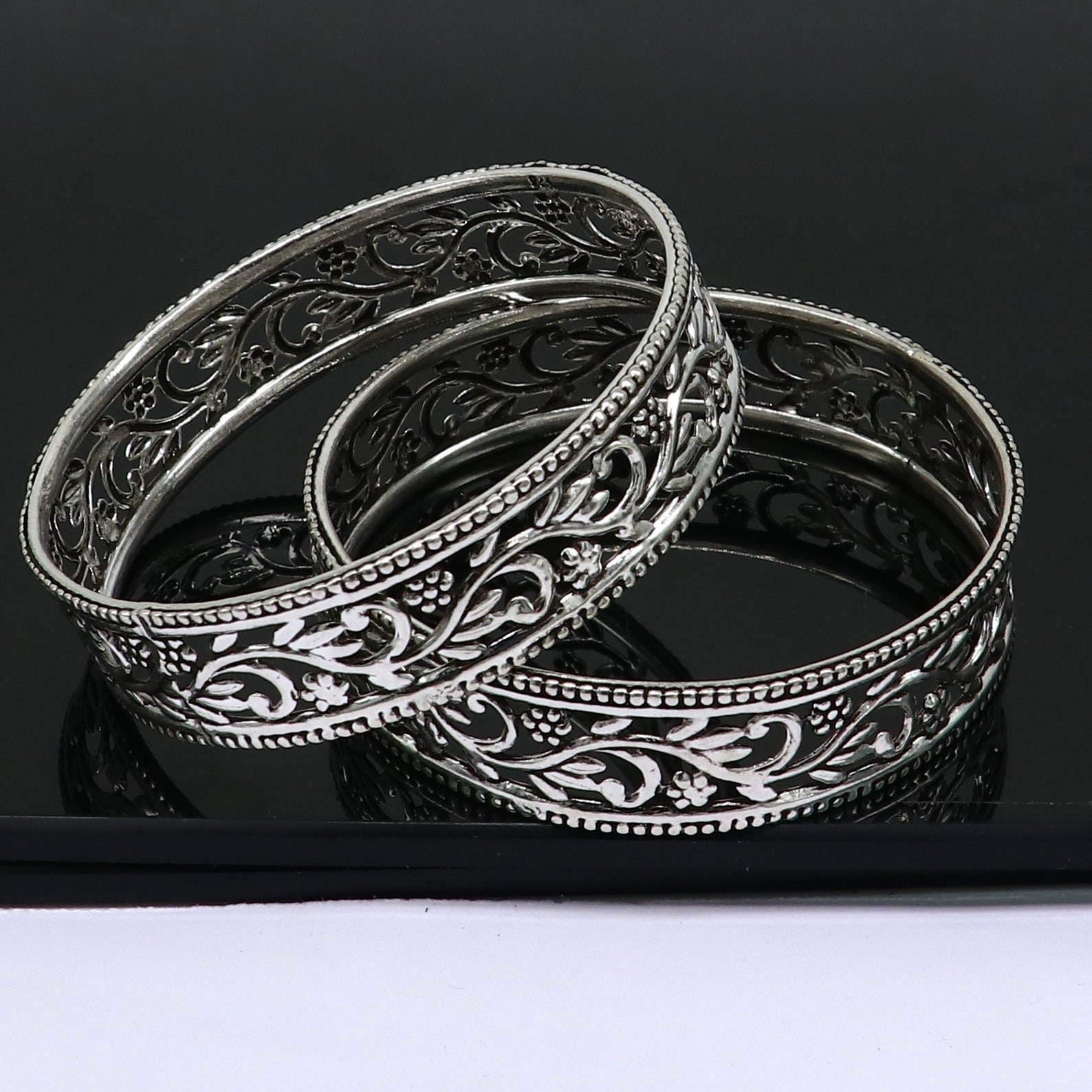 925 Sterling Silver Amazing Wide Floral Design Customized Bangle ...