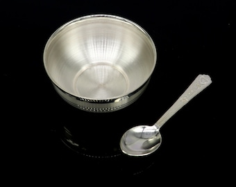 999 pure silver handmade solid bowl and spoon silver tumbler gifting silver utensils or silver vessel, silver puja article india sv105
