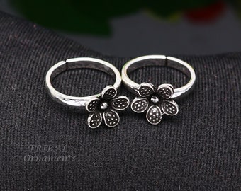 925 sterling silver elegant floral design handmade toe ring, toe band stylish modern women's brides jewelry, india traditional jewelry ytr43