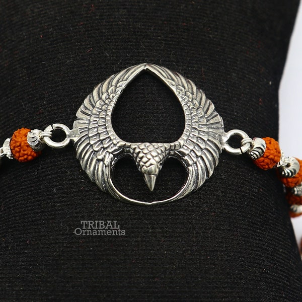 925 sterling silver handmade lord Garuda ( egal ) design Rakhi bracelet amazing Rudraksha bracelet, use as daily use jewelry rk209
