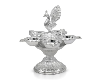 925 sterling silver handcrafted design 5 lamp/ Deepak, silver article, puja utensils, silver figurine su1292