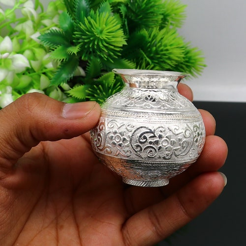 Solid sterling silver handmade plain small Kalash or pot, unique vintage design special silver shops puja article, water/milk kalash pot su347