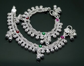 5.0 "plata maciza Vintage de diseño antiguo campanas colgantes personalizadas hechas a mano para niños bebé pulsera de tobillo, regalo personalizado danza del vientre