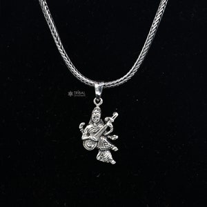 925 sterling silver handmade goddess sarashwati or saraswati maa pendant, best student pendant for pray nsp695