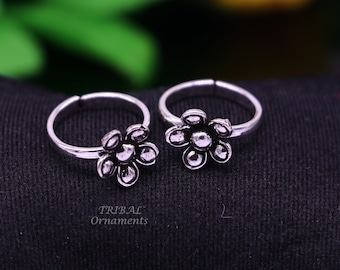 925 sterling silver amazing flower design handmade toe ring, toe band stylish modern women's brides jewelry, india traditional jewelry ytr48