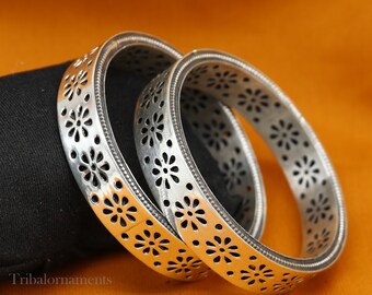 SILVER925 FLOWER DESIGN BANGLE/シルバー/バングル 925 Sterling Silver Handmade Floral Work Bangle Bracelet