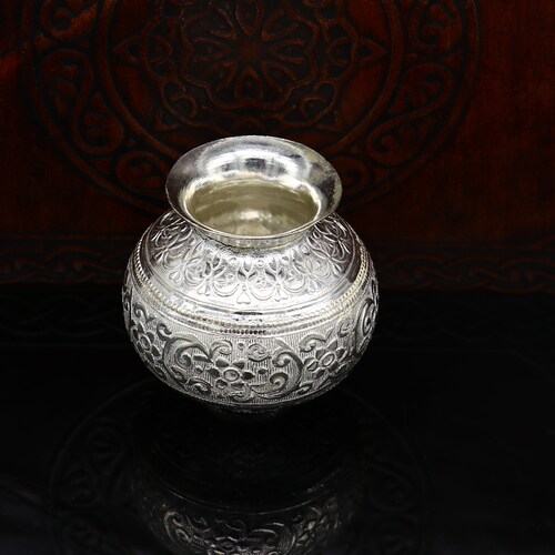 Solid sterling silver handmade plain small Kalash or pot, unique vintage design special silver shops puja article, water/milk kalash pot su347