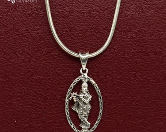 クリシュナ神 925 スターリングシルバーの小さなペンダント