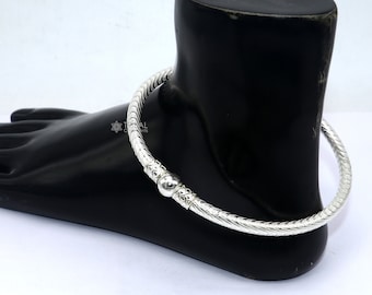 925 Sterling silver Handmade plain design indian traditional women's customized foot kada ankle kada bracelet tribal jewelry nsfk113