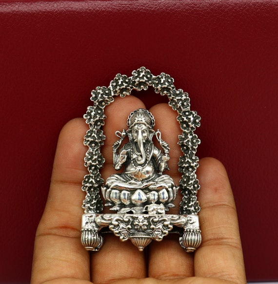 Solid 925 Sterling Silver Ganesha Charm Pendant Chain Necklace Adjustable 1 1.4\"\" Small Solid 925 Sterling Silver Lord Pan Ganesha, Pooja