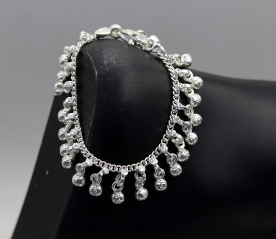 5.8" Solid silver Vintage design double chain cus… - image 1