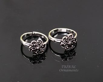 925 sterling silver handmade stylish flower design toe ring band tribal belly dance vintage style ethnic brides jewelry ytr36