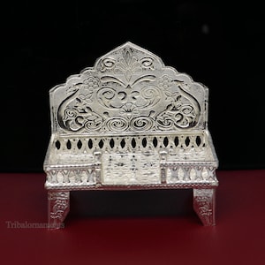925 pure sterling silver handcrafted Singhasan, idol krishna Bal Gopala Throne, God statue&#39;s Palna chair, temple art puja article su425