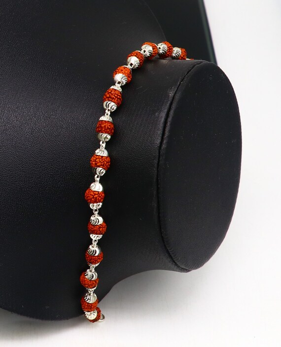 Solid silver handmade 6 mm Natural Rudraksha bead… - image 8