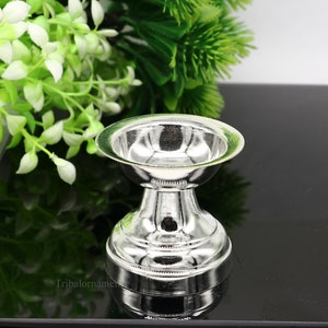 solid sterling silver handmade elegant oil lamp, silver home temple utensils, silver diya, deepak, silver utensil, silver puja article su403