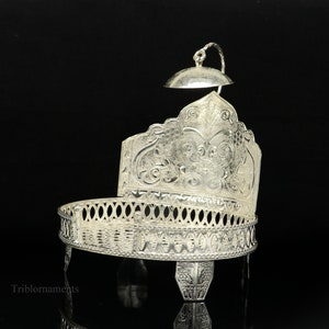 925 pure sterling silver handcrafted small singhasan, idol krishna , Ganesha throne, god statue's stand chair, Diwali puja gift su471