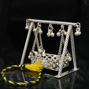 Sterling silver handmade Bal Gopala jhula, small Krishna swing, laddu krishna palana, silver jhula, laddu gopal jhula, silver art su378
