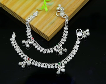5.2" inches long handmade solid sterling silver baby kids ankle bracelet elegant dainty customized charm bracelet unisex baby jewelry ank228