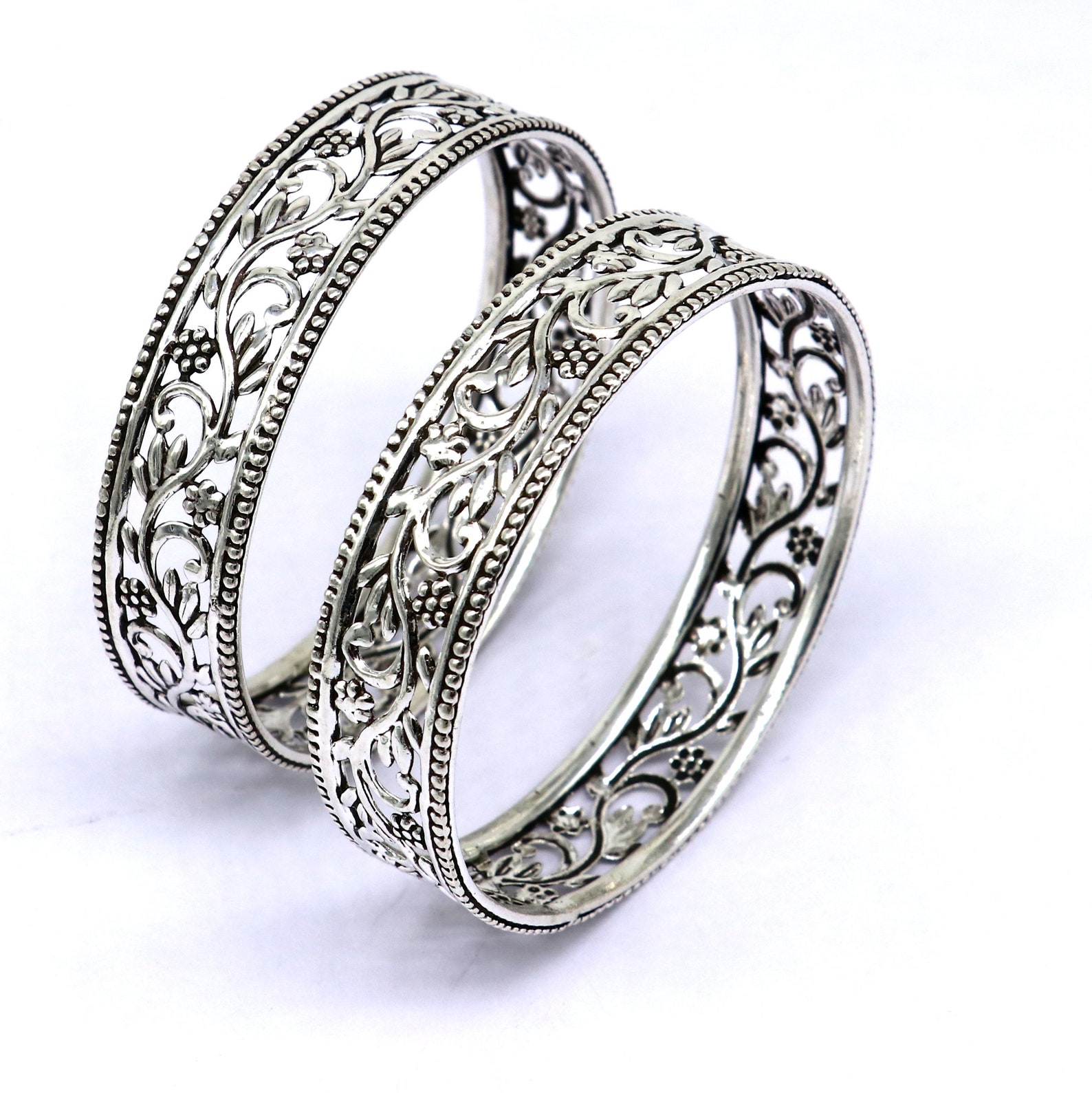 925 Sterling Silver Amazing Wide Floral Design Customized Bangle ...