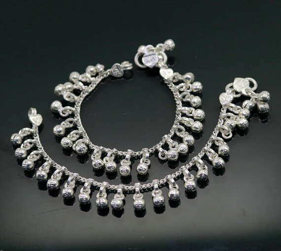 5.8" Solid silver Vintage design double chain cus… - image 2