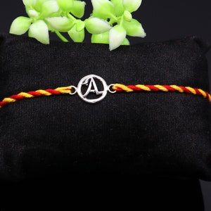 Pulsera Rakhi con diseño de letra A hecha a mano en plata de ley 925, increíble regalo elegante para Rakshabandhan rk66