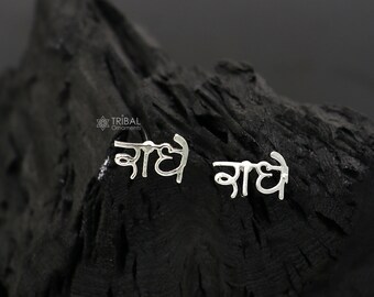 925 Sterling silver handmade goddess " Radhe" stud earring solid silver unisex cultural divine jewelry s1308