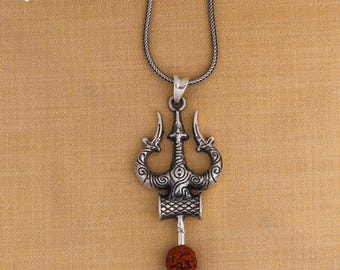 925 sterling silver Shiva trident / trishul Pendant with chain tribal jewellery nsp1095