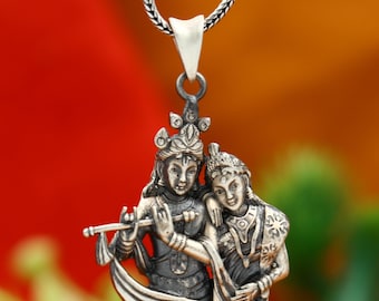 Goddelijke hanger Radha en Krishna 925 sterlingzilver met ketting tribale sieraden nsp1010