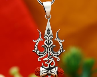 925 sterling silver lord shiva trident ( trishul ) Pendant with chain tribal jewellery nsp1013