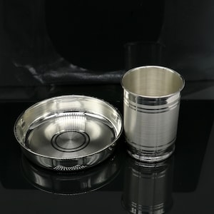 999 pure silver Water/ milk glass tumbler and plate serving food silver utensils baby set, silver vessel, silver temple puja article  sv112