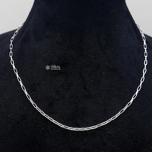2MM 18&quot; 925 sterling silver handmade solid fancy stylish silver Paperclip chain necklace baht chain best gifting jewelry from India ch580