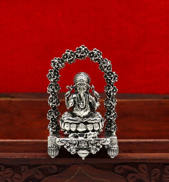 Solid 925 Sterling Silver Ganesha Charm Pendant Chain Necklace Adjustable 1 1.4\"\" Small Solid 925 Sterling Silver Lord Pan Ganesha, Pooja