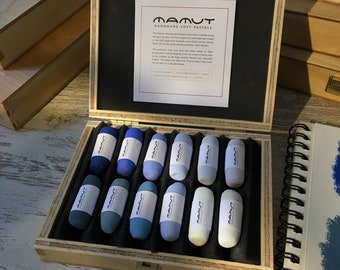 Handmade Blue Soft Pastel Set 11: Mamut Artisan Pastels