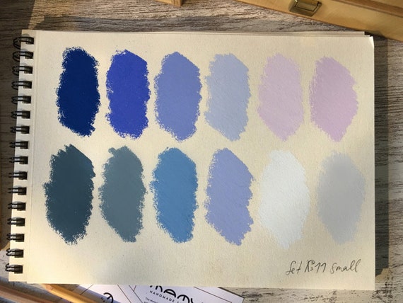 Handmade Soft Pastel Set Baby Mamut, Set Nº11, 12 Selected Soft Pastel  Colours, Hand-rolled Artisan Pastels, Blue Colors 