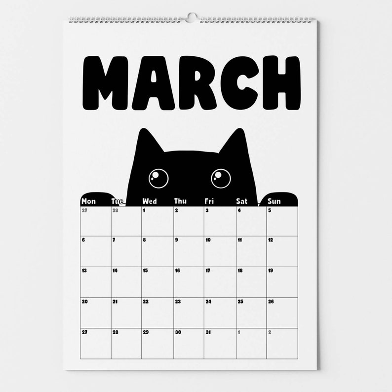 Black Cat Calendar 2023 A4 Etsy