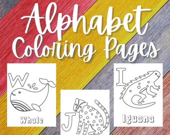 A-Z Doodle Animal Alphabet Coloring Pages Digital/Instant Download