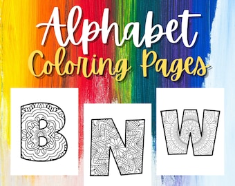 A-Z Mandala Alphabet Coloring Pages Digital/Instant Download