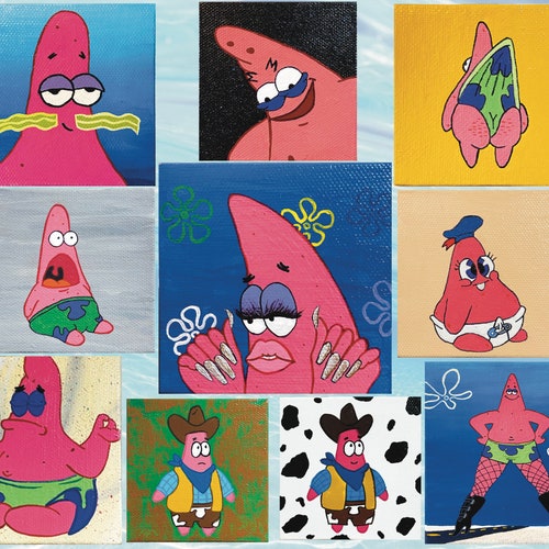 Patrick Painting, Sassy Patrick Mini Painting, Spongebob Squarepants, Memes, Mini canvas painting, Hand painted on canvas With Easel