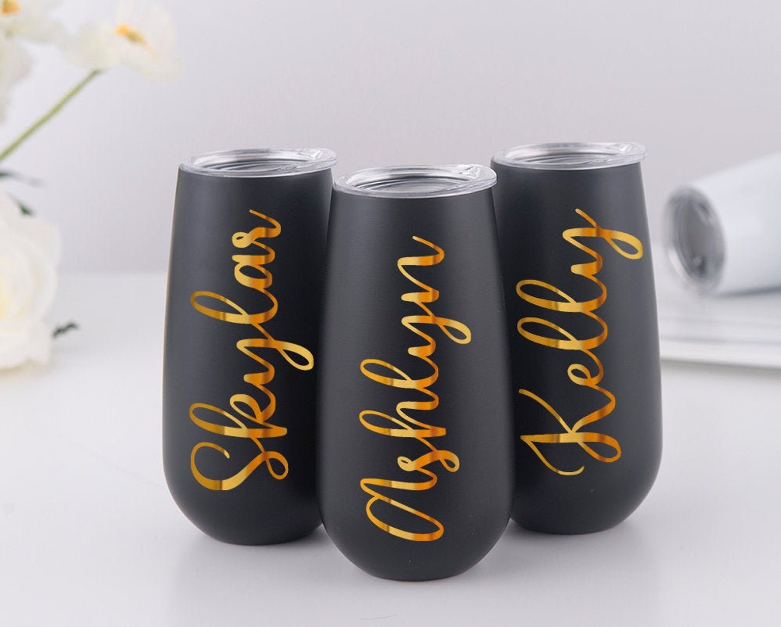 Insulated Champagne Stemless Flutes Personalized Champagne Etsy