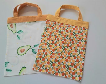 Kindertaschen mit Apfelsinen und Avocado Kinderbeutel für Kindergarten oder Schule