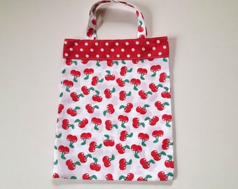 Kleine Einkaufstasche mit roten Kirschen Kinderbeutel für Kindergarten oder Schule
