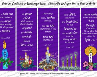Printable Advent Bookmarks--Collection of Five (5) Assorted Advent Bookmarks with reference scriptures. Digital Download
