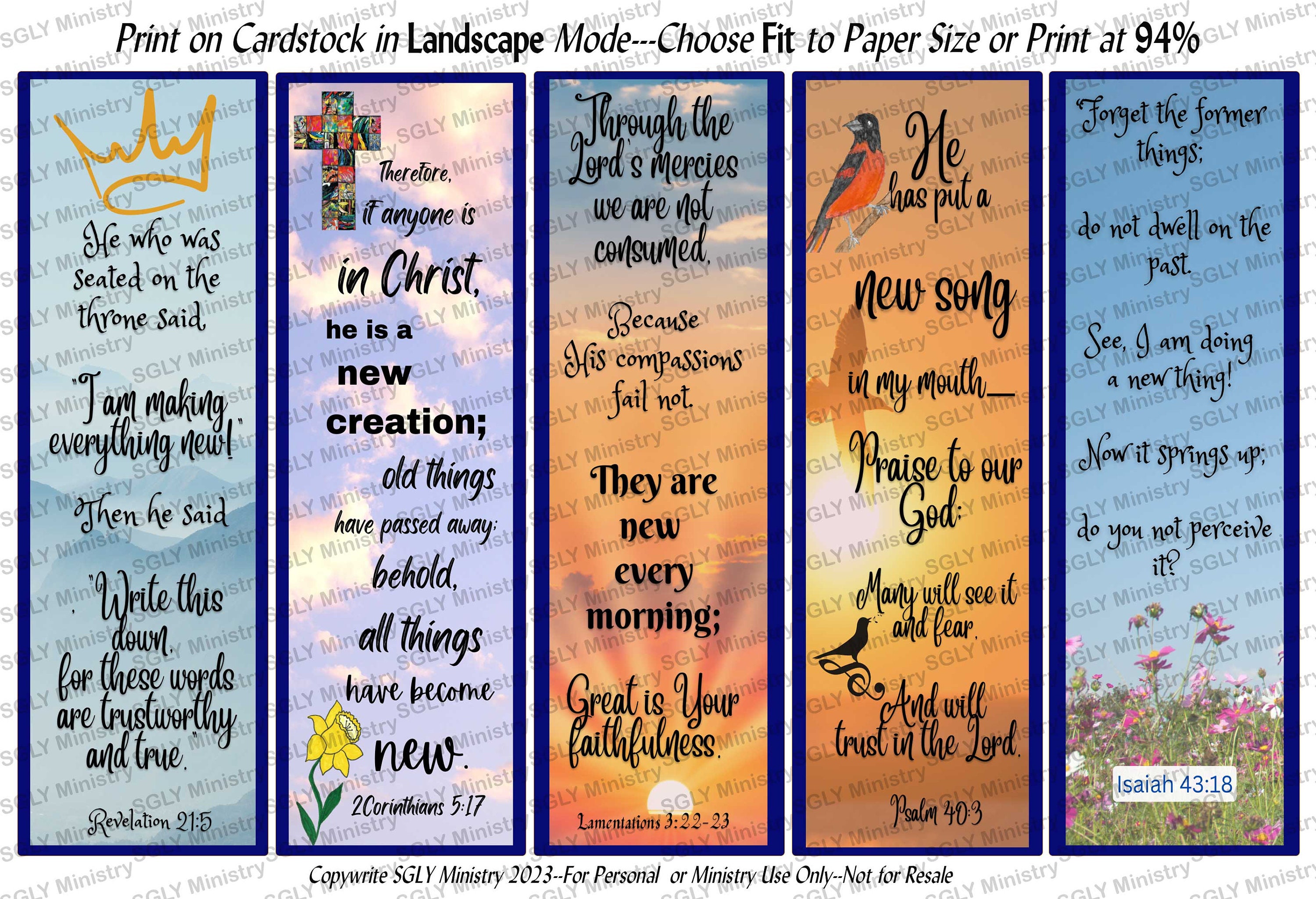 Printable Bookmarks Assorted Collection of Five 5 Assorted Bookmarks