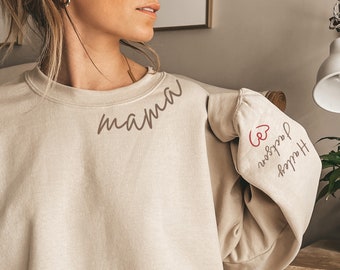 Custom Mama Sweatshirt with Kid Name,Mother's Day Gift,Name On Sleeve,mothers day gift ideas,Personalized Gifts