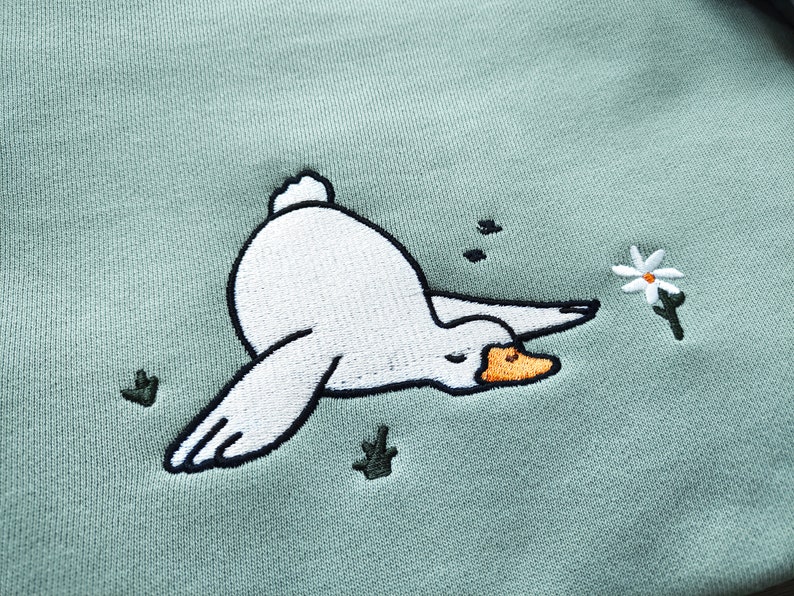 Duck And Daisy Embroidered Crewneck Sweatshirt,Silly Goose Sweatshirt,Flower Sweatshirt ,Funny Sweatshirt, Gifts for friends,Gift for her image 2