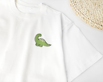 Embroidered Dinosaur Shirt, Dino Embroidered Ultra Soft Tee, Embroidered Men's T-Shirt,Embroidered Unisex Shirt,Gift for Her